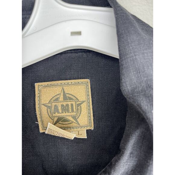 AMI Vest Vintage Black Pockets Linen Cotton Zip Up Size Large Western Country - Picture 3 of 7